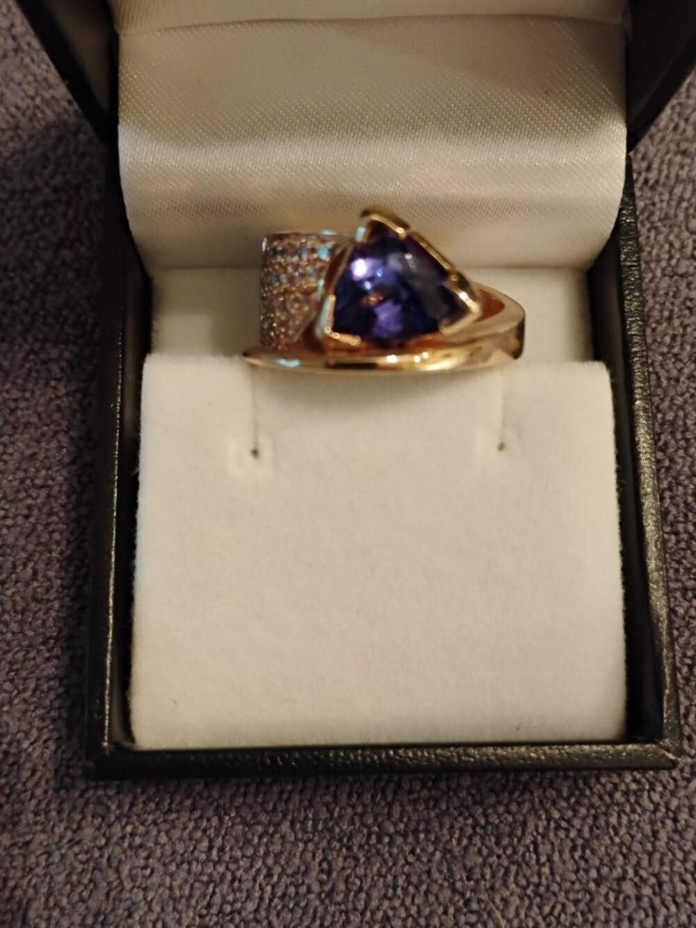 14k yellow gold tanzanite and diamond custom ring